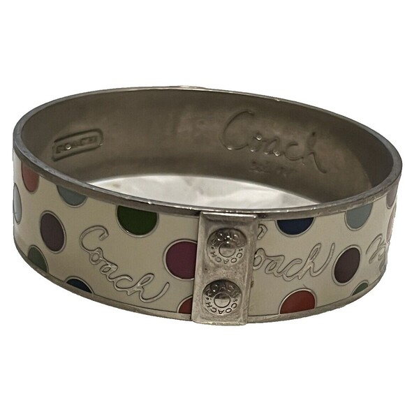 Coach Bangle Bracelet Stackable Enamel POLKA DOT Signature Logo Silver Plate Y2K - Picture 1 of 6